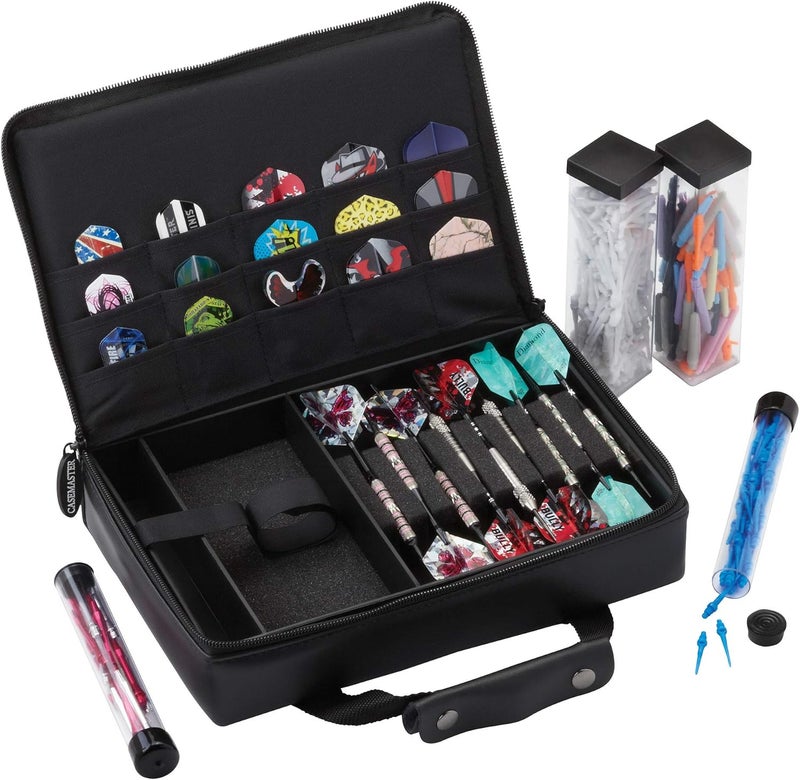 CASEMASTER The Pro Leatherette Dart Case with Leather-Like Exterior Covering, Holds 9 Steel Tip or Soft Tip Darts with 15 Built-in Pockets for Accessories and Plastic Tubes and Containers for Even More - Image 3